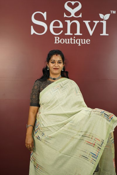 Cotton Digital Saree Pista Green