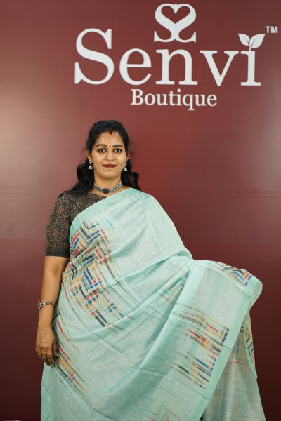 Cotton Digital Saree Sea Blue