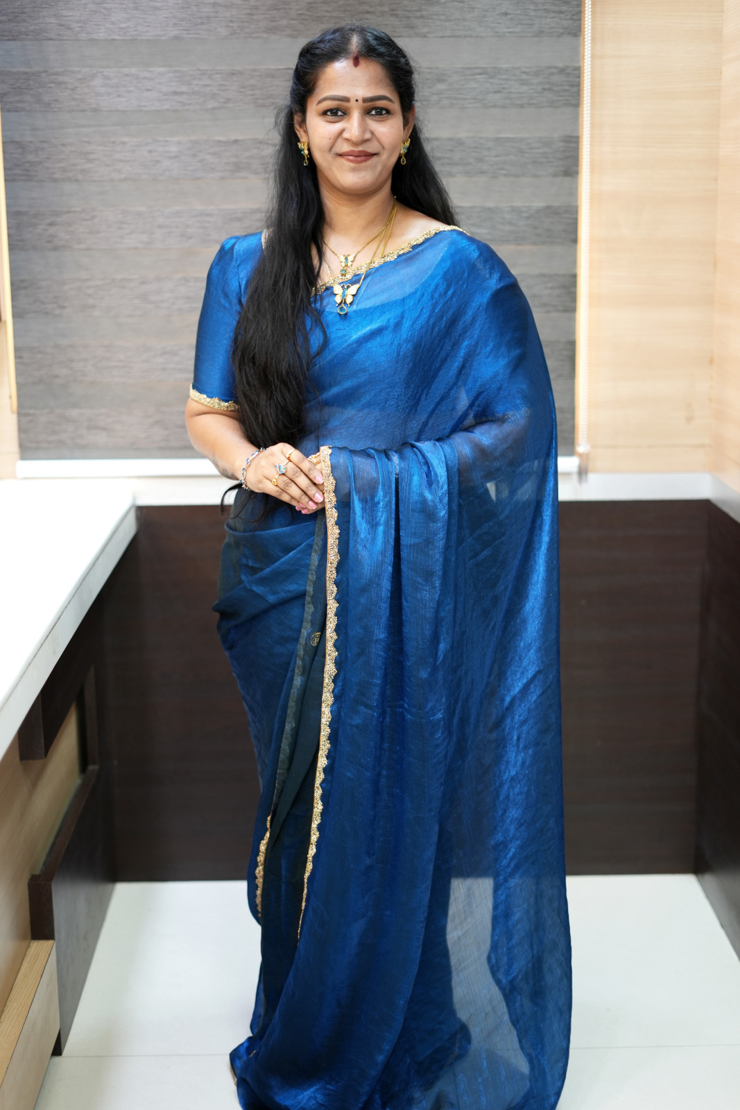 Blue Fendy Silk Saree