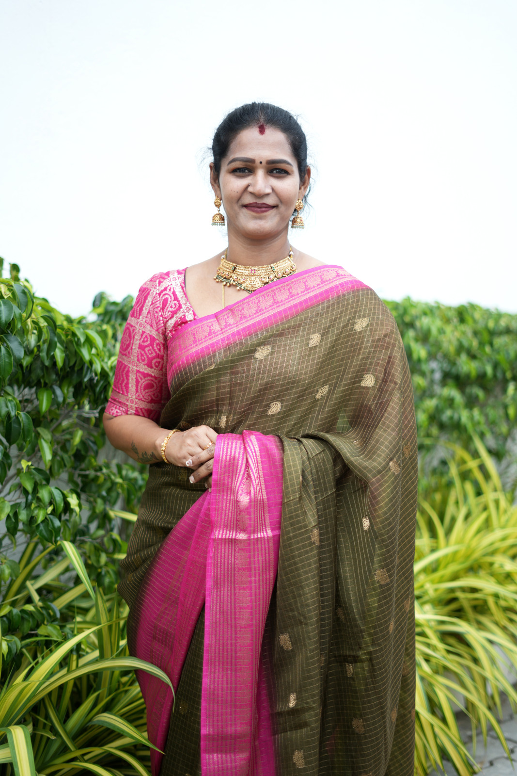 Olive Green Dola Silk Saree