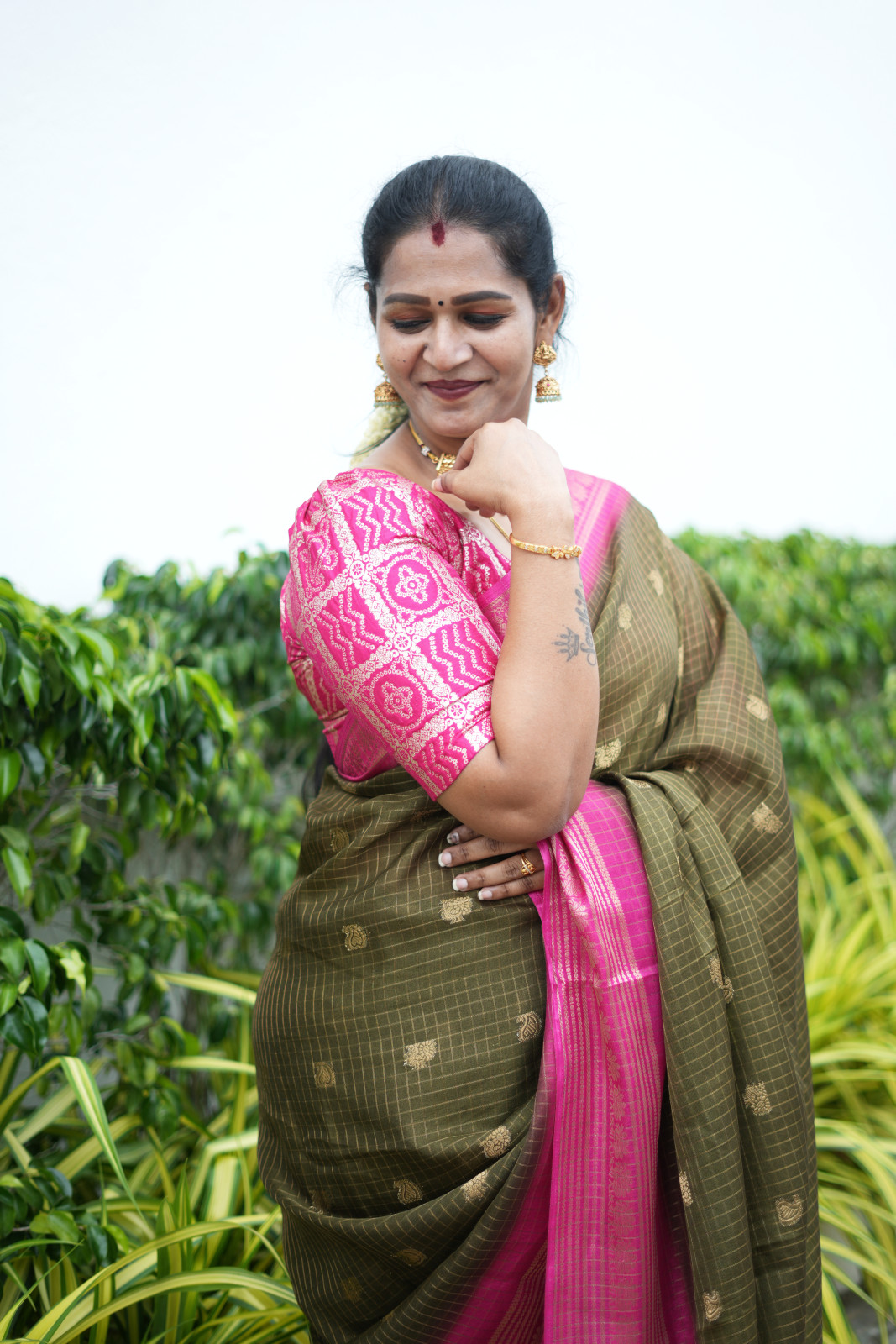 Olive Green Dola Silk Saree