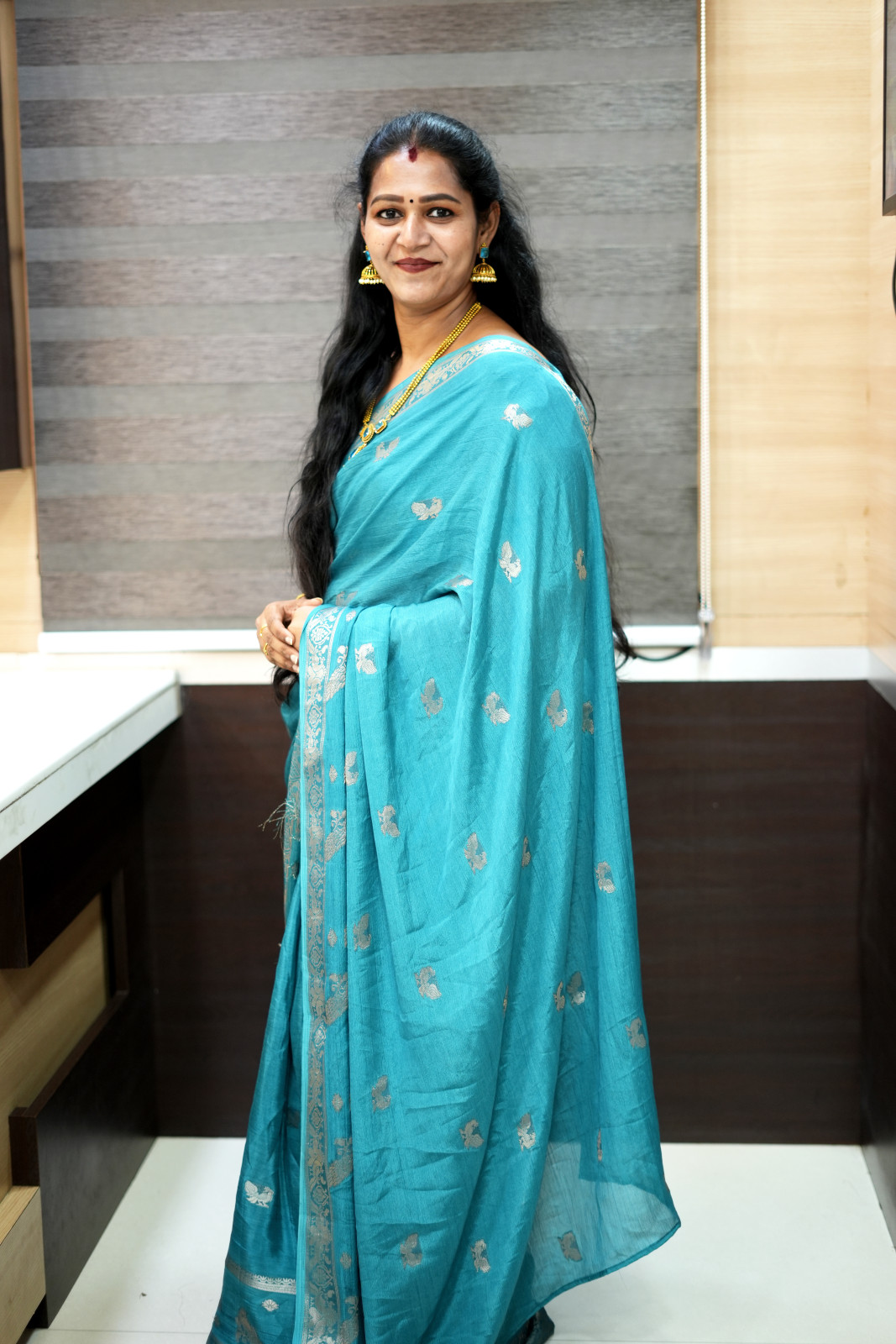 Blue Crepe Silk Saree
