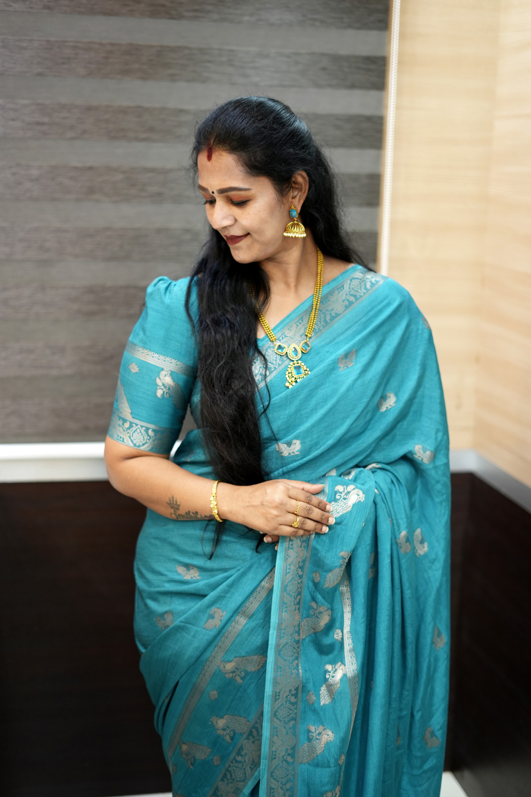 Blue Crepe Silk Saree